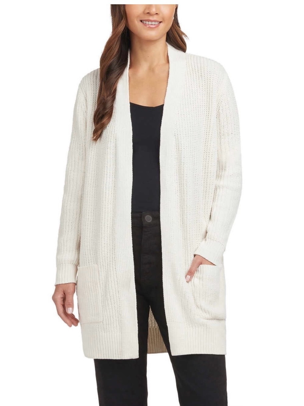 Marty M Open-Front Longline Knit Cardigan Sweater - Cream
